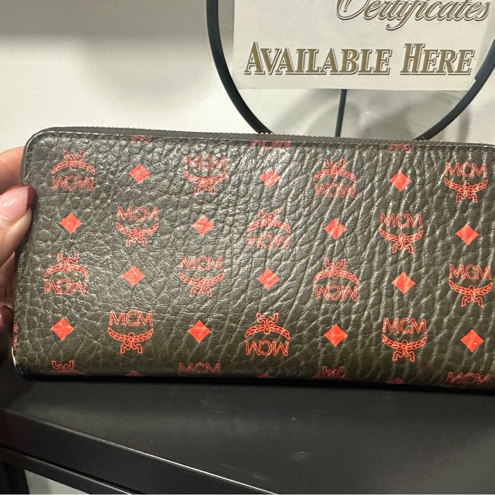 MCM Leather Wallet with Red Accents
